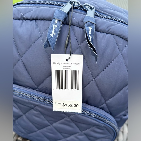 NWT Vera Bradley Quilted Ultralight COMPACT Backpack in Scroll Navy - Picture 10 of 10